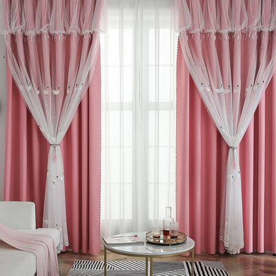 100% Polyester Bông vải trắng Rèm cửa Vải Thêu Hoa
