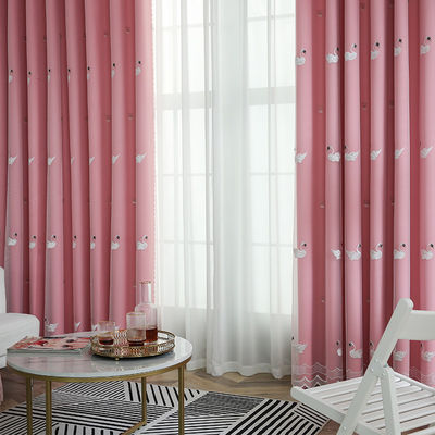 100% Polyester Bông vải trắng Rèm cửa Vải Thêu Hoa