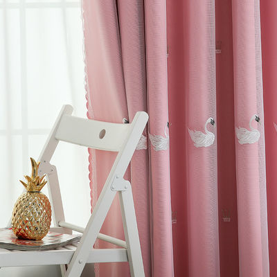 100% Polyester Bông vải trắng Rèm cửa Vải Thêu Hoa