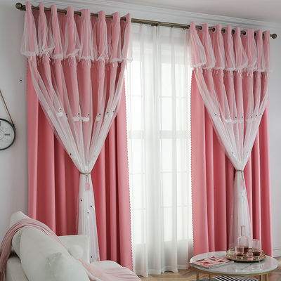 100% Polyester Bông vải trắng Rèm cửa Vải Thêu Hoa