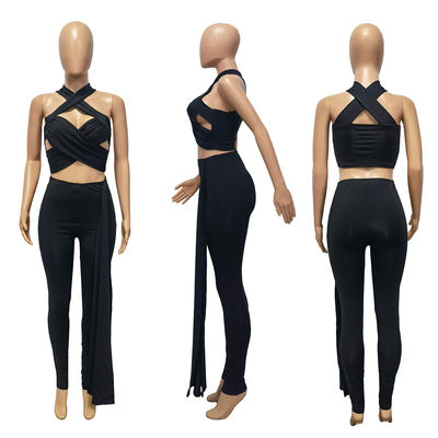Thắt lưng và đan chéo với cổ rỗng có dây buộc dây buộc quần phù hợp với nữ