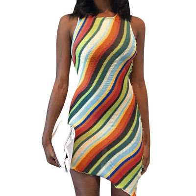 Sọc đầy màu sắc không đều đặn Váy quây mùa hè 70% cotton 30% Polyester