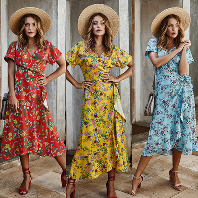 In phụ nữ Maxi Dress Polyester S Xl Tay áo Ngắn Bên Thường Cổ V