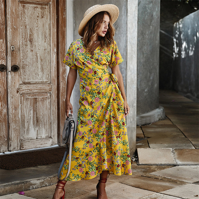 In phụ nữ Maxi Dress Polyester S Xl Tay áo Ngắn Bên Thường Cổ V