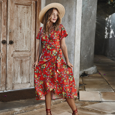 In phụ nữ Maxi Dress Polyester S Xl Tay áo Ngắn Bên Thường Cổ V